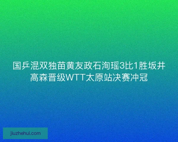 国乒混双独苗黄友政石洵瑶3比1胜坂井高森晋级WTT太原站决赛冲冠